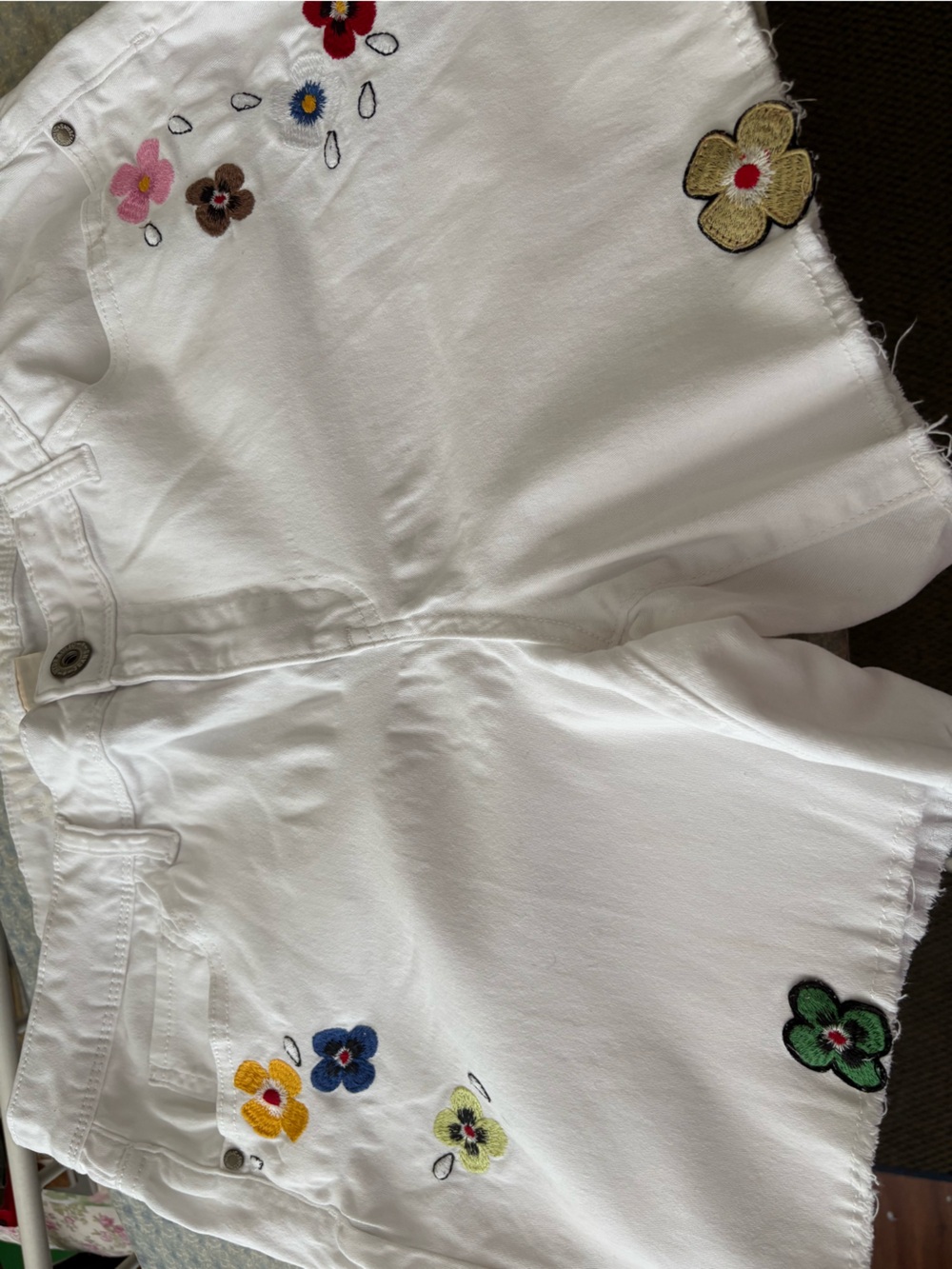 Hydraulic White Embroidered Floral Denim Shorts - Women's